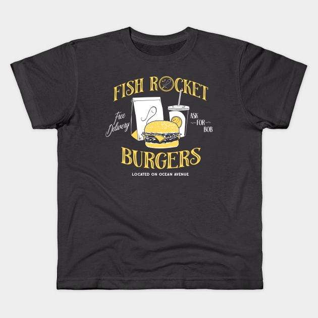 Fish Rocket Burgers Kids T-Shirt by stevethomasart